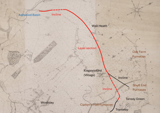 The route of the Kingswinford Railway on the Kingswinford Tithe Map of 1839.